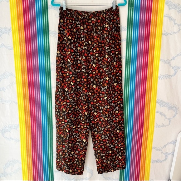 VINTAGE CLIO silk funky pattern pants boho trendy medium - Picture 1 of 7